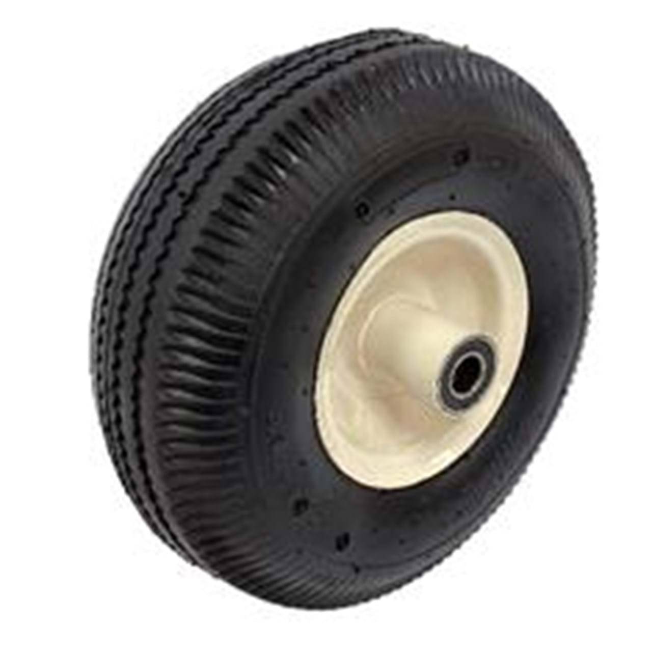 410/350 x 4" White Wheel with 2-1/4" Offset Hub & 5/8" Bearing